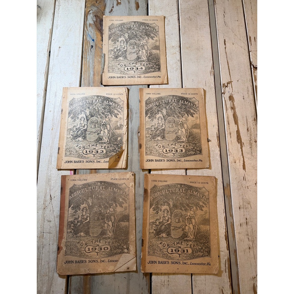 1930-1934 John Baer's Sons Agricultural Almanac Lot (5) Early Depression Era